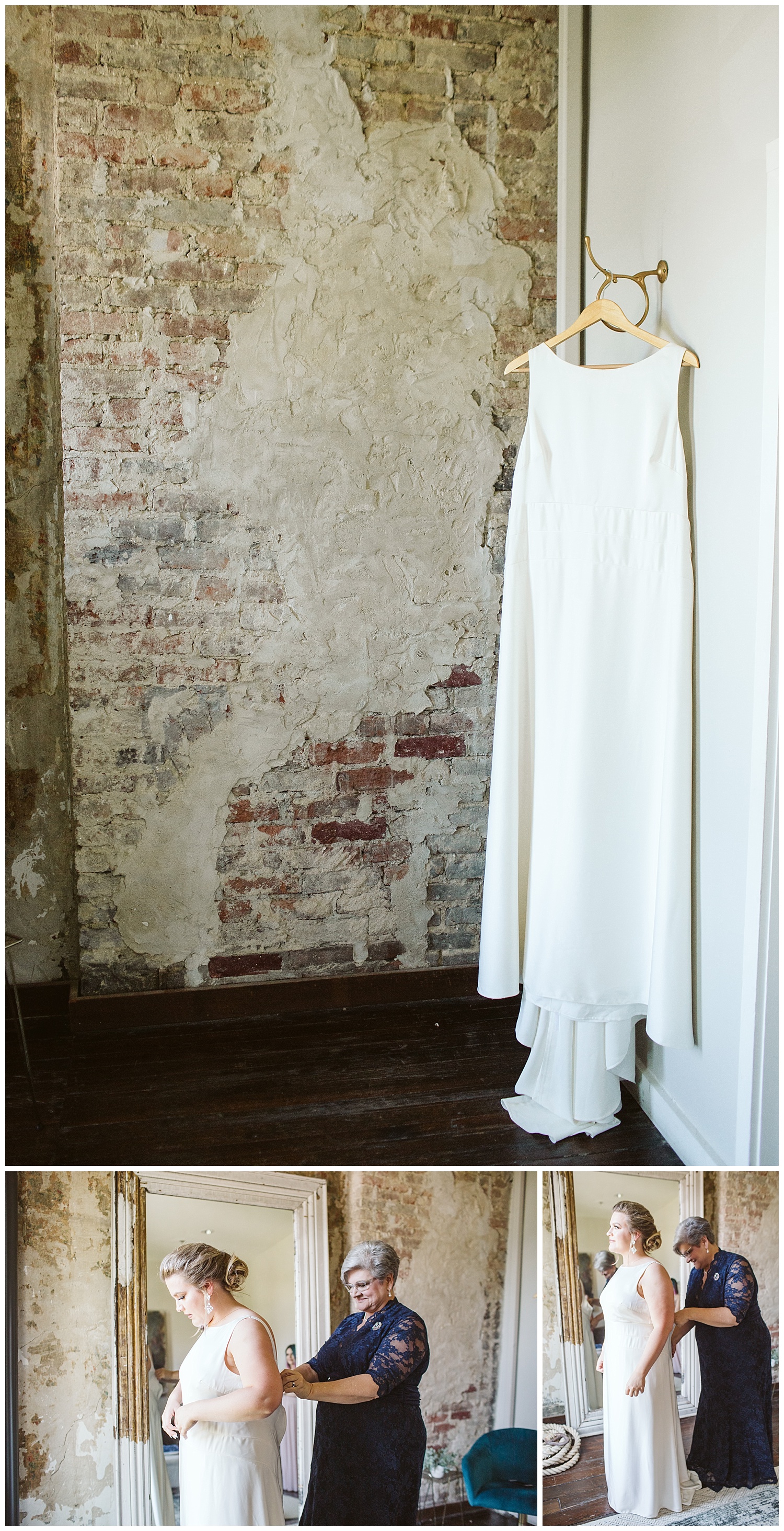 wedding dress on wooden hanger in front of old brown brick wall, The Cordelle, Nashville wedding photography, Country Music Hall of Fame wedding reception, Tennessee wedding Planning, Wedding Inspiration, Engagement Inspiration, Downtown Nashville, The Cordelle Nashville, wedding venue
