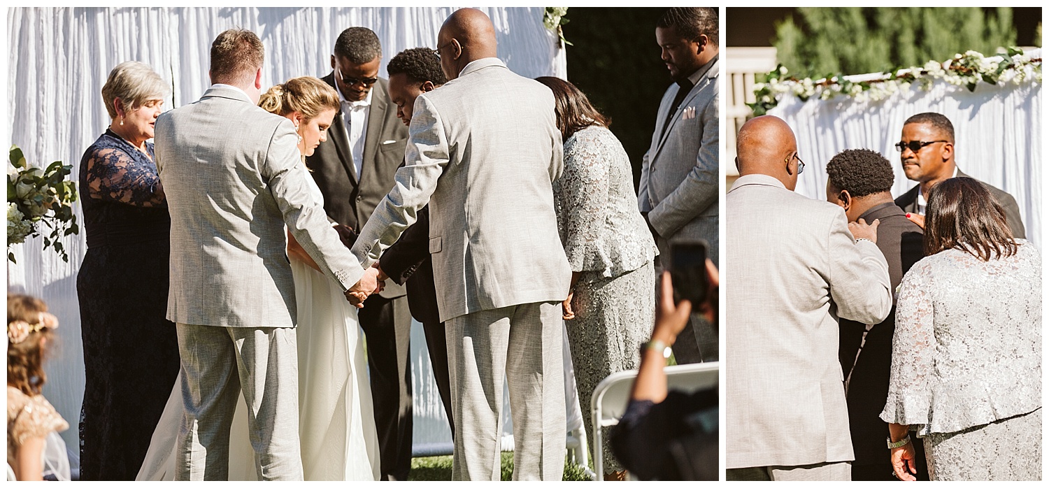 mom and dad of both man and woman praying over them at end of ceremony, The Cordelle, Nashville wedding photography, Country Music Hall of Fame wedding reception, Tennessee wedding Planning, Wedding Inspiration, Engagement Inspiration, Downtown Nashville, The Cordelle Nashville, wedding venue