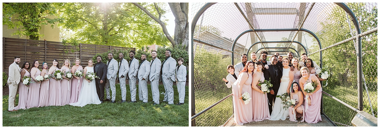 bridal party on fenced in bridge over highway 65, The Cordelle, Nashville wedding photography, Country Music Hall of Fame wedding reception, Tennessee wedding Planning, Wedding Inspiration, Engagement Inspiration, Downtown Nashville, The Cordelle Nashville, wedding venue
