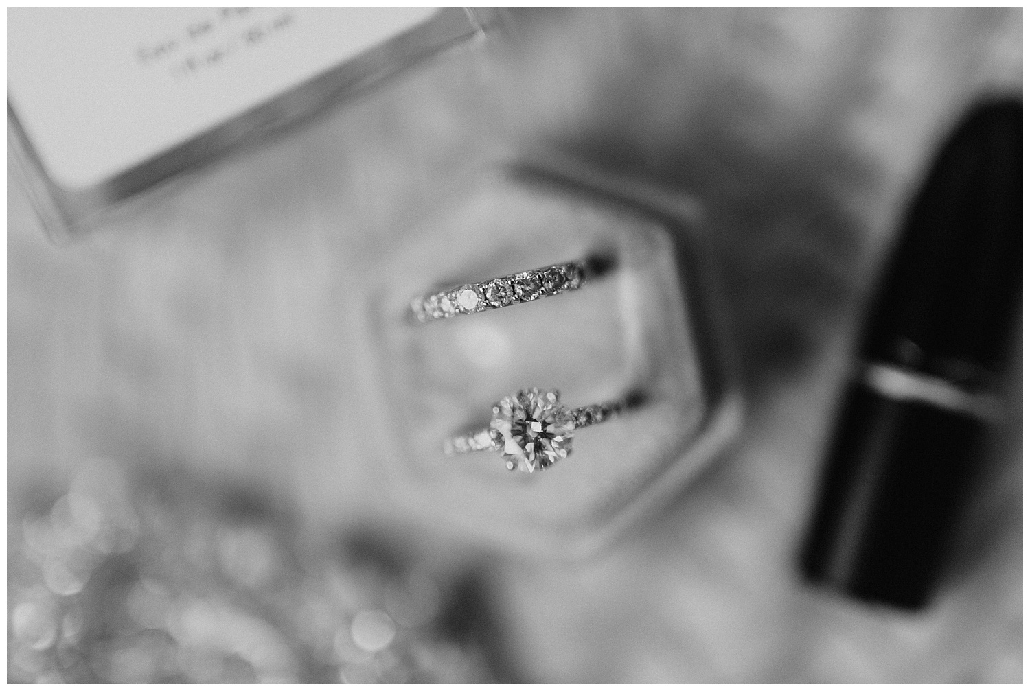 Black and white photo of diamond engagement and wedding ring, Nashville wedding photography, Country Music Hall of Fame wedding reception, Tennessee wedding Planning, Wedding Inspiration, Engagement Inspiration, Downtown Nashville