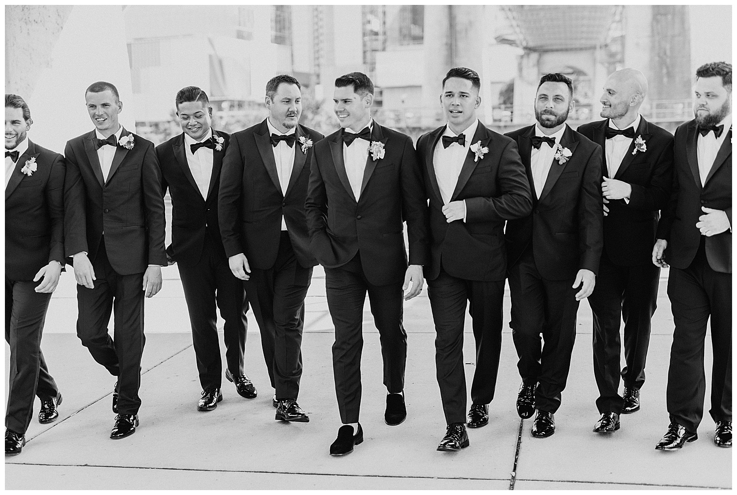 groomsmen photos under The Pedestrian Bridge, Nashville wedding photography, Country Music Hall of Fame wedding reception, Tennessee wedding Planning, Wedding Inspiration, Downtown Nashville