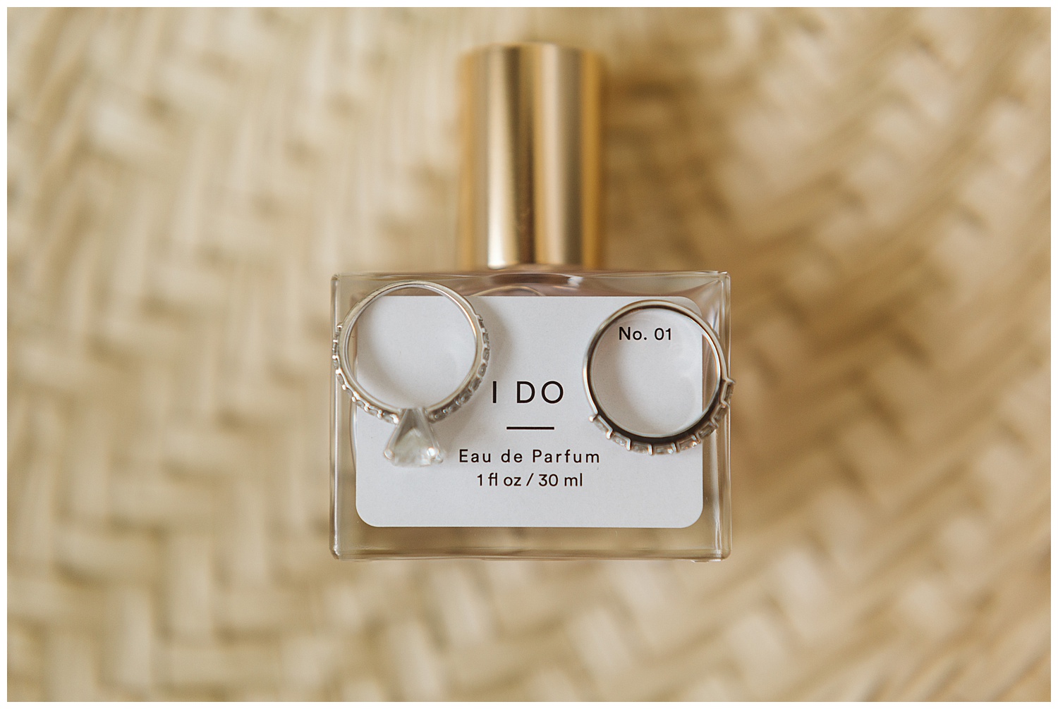 “I do” bridal perfume with engagement and wedding ring laying on top of bottle, Nashville wedding photography, Country Music Hall of Fame wedding reception, Tennessee wedding Planning, Wedding Inspiration, Engagement Inspiration, Downtown Nashville